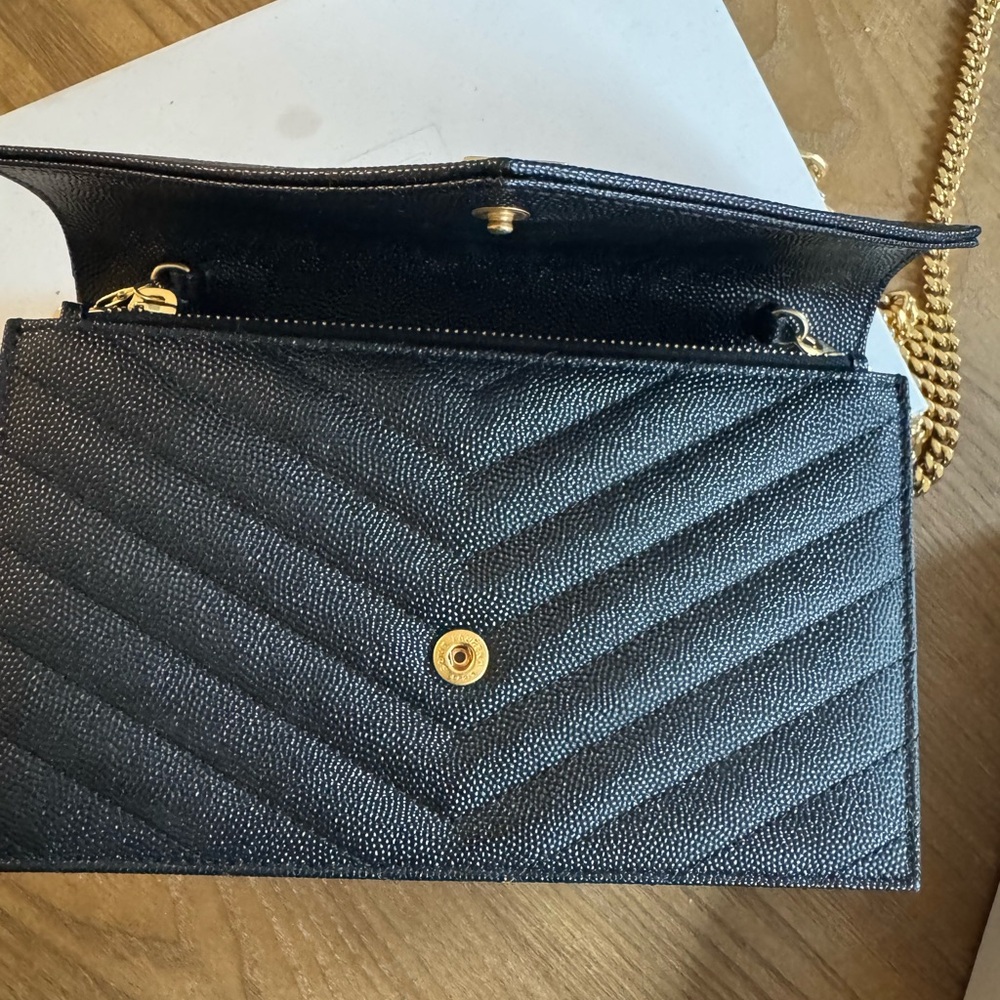 Saint Laurent Black Chevron Clutch with Gold Logo - Picture 3 of 13